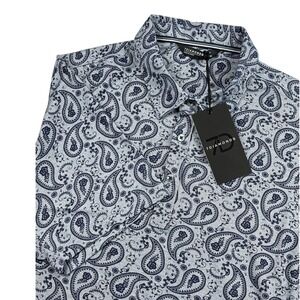 7 Diamonds NWT Palmer Polo Shirt Mens XL Blue Paisley Pique Stretch SMP-1569